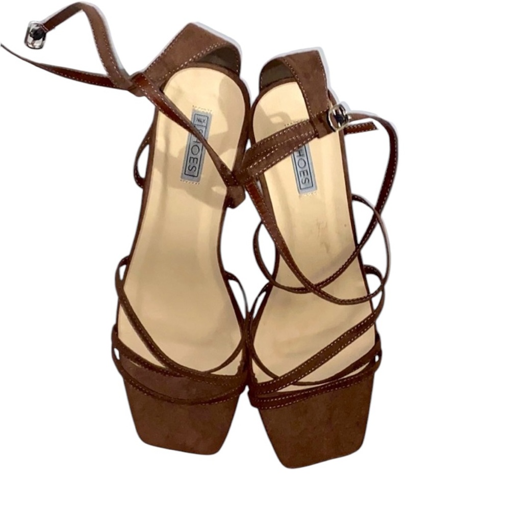 Nelly Brown Strappy Heels – Size 41 – Elephant Heel Detail